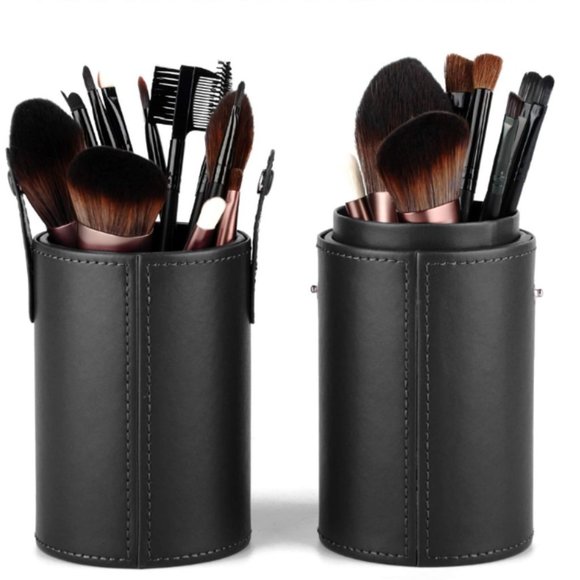Makeup Brushes - Set of 20 - Black Handles - 6" long - with Leather Travel Case - Picture 2 of 11
